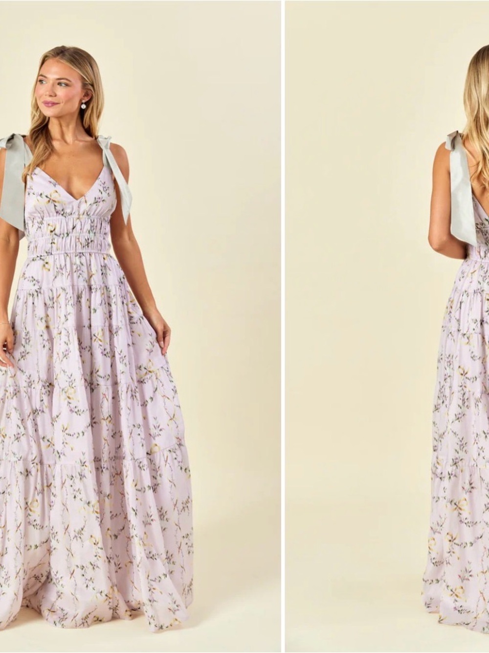 Lavender Floral Tie-Strap Maxi Dress